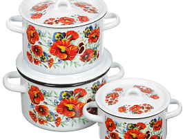 Набор кастрюль эмаль 3пр (1,5+2,9+4,5л) Маки мечта Северсталь 1c33