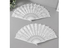 Веер Цветы белый 21см 634060