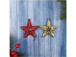 Подвеска пластик Звезда блеск золото/красная 7*6,5см 2шт 10514239