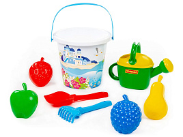 Песочный набор №602 62581 ведро, лопатка, грабельки, лейка, формочки
