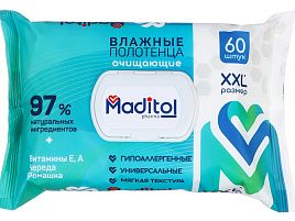 Влажные полотенца Maditol XXL М очищающие с крышкой  60шт.