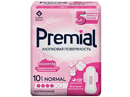 Прокладки Premial 10шт.Wings Normal софт хлопковая поверхность с крылышками