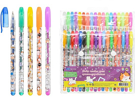 Набор гел. ручек 36цв. МС-6542-36 "КОТЫ" ароматизированные, 12 с блёстками, 12 неоновых, 12 пастельных прозрачный пластиковый корпус с рисунком, цветной колпачок /в цвет чернил/, упаковка с европодвесом