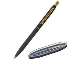 Ручка BRAUBERG 143466 шариковая Brioso, СИНЯЯ, корпус черный с золотистыми деталями, линия письма 0,5 мм