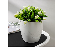 Кашпо цветочное 2л Грация 045043/3124 белое со вставкой