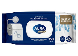 Туалетная бумага влажная  Aura 150шт.с крышкой