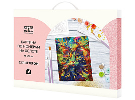 Набор для раскрашивания по номерам ТРИ СОВЫ КХг4050_57061 с глиттером "Кот-холи", 40*50, с акриловыми красками и кистями