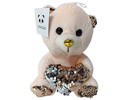 Мягкая игрушка Мишка с сердцем в пайетки 20см 213В