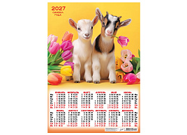 Календарь листов. 2027г. ПО-27-045 Символ года. Милые в тюльпанах