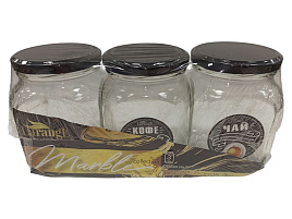 Набор банок для сыпучих стекло 3пр Кофе, чай, сахар с мет.кр.черный 626-2533/6193