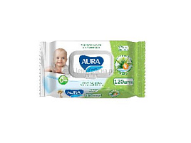 Влажные салфетки Детские 120шт Aura Ultra comfort Алоэ+вит.Е крышка 1733