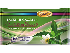Влажные салфетки Вестар М 15шт.Освежающие Зеленый чай