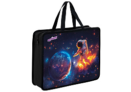 Папка для тетрадей А4 ЮНЛАНДИЯ 273365 "Space explorer", с ручками, 1 отделение, пластик, 80 мм