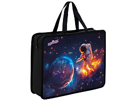 Папка для тетрадей А4 ЮНЛАНДИЯ 273365 "Space explorer", с ручками, 1 отделение, пластик, 80 мм