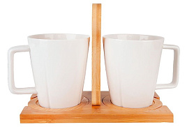 Набор кружек 2шт 2632067 на бамбуковой подставке 360мл в/уп