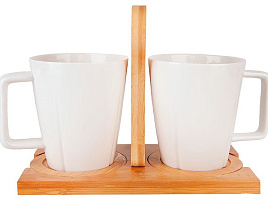 Набор кружек 2шт 2632067 на бамбуковой подставке 360мл в/уп
