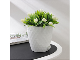 Кашпо цветочное 1,5л Румба 057162/0978 белое с поддоном