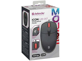 Мышь Defender проводная 52057 оптическая Icon MB-057 черн,3D,бесшумная,1,8м,1000dpi