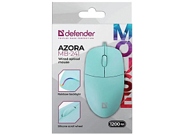 Мышь Defender проводная 52243 оптическая Azora MB-241 голубой,3D, 1200 dpi 1,8м
