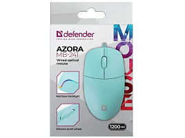 Мышь Defender проводная 52243 оптическая Azora MB-241 голубой,3D, 1200 dpi 1,8м
