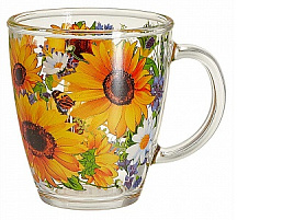 Кружка стекло 350мл 2025-Д Подсолнухи круг