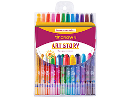 Карандаши восковые Crown TP-1200 "ArtStory", 12цв., выкручивающийся стержень, ПВХ, европодвес