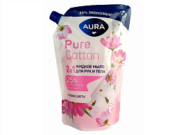 Мыло жидкое Aura 450мл. Pure Cotton 2в1 Хлопок и полевые цветы м/уп М