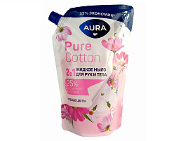 Мыло жидкое Aura 450мл. Pure Cotton 2в1 Хлопок и полевые цветы м/уп М