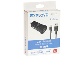 Зарядное устройство EXPLOYD EX-Z-586 TYPE-C 3.4А 2.4А+1А 2*USB