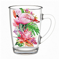 Кружка стекло 300мл 334-д Фламинго в тропиках