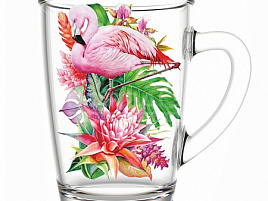 Кружка стекло 300мл 334-д Фламинго в тропиках