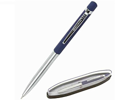 Ручка BRAUBERG 143487 шариковая Ottava, СИНЯЯ, корпус серебристый с синим, линия письма 0,5 мм