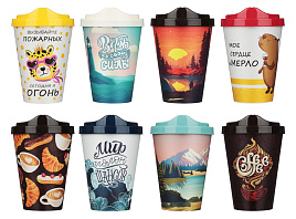 Стакан пластик с крышкой 861-343 в ассортименте 420мл