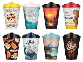 Стакан пластик с крышкой 861-343 в ассортименте 420мл