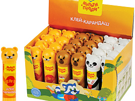 Клей-карандаш 9г. Мульти-Пульти GS_33742 "Зверята: Кот, Мишка, Панда", колпачок в форме животного