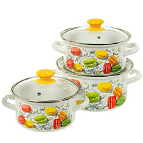 Набор кастрюль эмаль 3пр (1,5+2,3+3л) Цветное печенье-1-Экстра белый  Керчь
