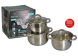 Набор кастрюль нержавейка 3пр(2.,8+3,8+5л) Millet M-402/1291 + скидка