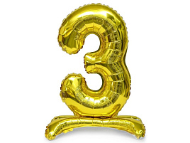 Шар надувной Цифра 3 золото ч41923  "32" 80см