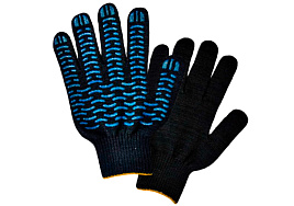 Перчатки х/б ПВХ 5-х нитк.10кл Люкс Черная(Великан)