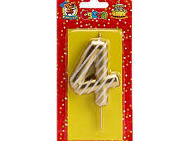 Свеча-цифра "4" С-2533 Золото в полоску