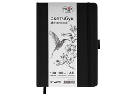 Скетчбук Гамма 50S01B7100WB 100л., А5 "Студия", черный, твердая обложка, на резинке, белая, 110г/м2