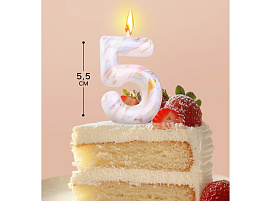 Свеча-цифра "5" Белый мрамор 6990834