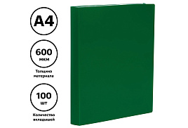 Папка 100 вкл. СТАММ ММ-32214 А4, 30мм, 600мкм, пластик, зеленая