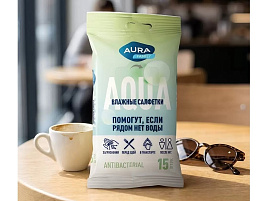 Влажные салфетки  Ан. AURA 15шт Family М 7505