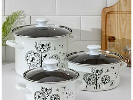 Набор кастрюль эмаль 3пр (1,9+2,5+5л) Адажио 5-1 Люкс белый Керчь 8087