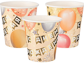 Стакан бумажный 77559 С днем рождения, флажки 250мл 6шт