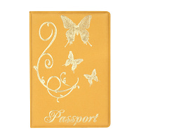 Обложка на паспорт OfficeSpace 342742 "Бабочки" мягкий полиуретан, золотая, тиснение золотом