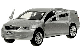 Машина металлическая OCTAVIA-12-SR SKODA OCTAVIA 12 см, двери, багаж, инерц. серебристый кор.