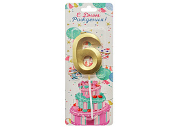 Свеча-цифра "6" Золотые грани Ч54383