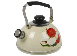 Чайник эмаль 2,5л T04/25/04/07/6744 Рубин Нарцисс, слоновая кость со свистком